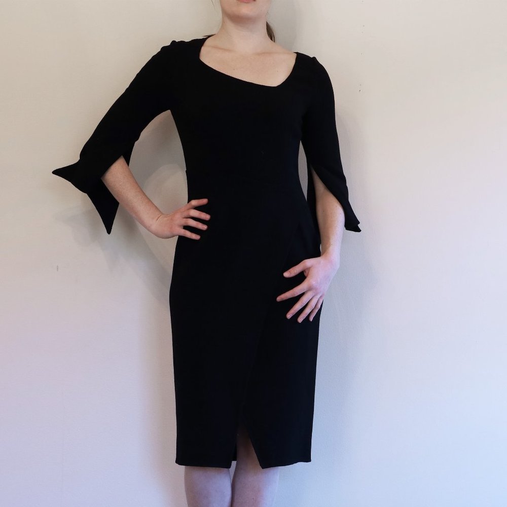 Oscar de la Renta Black Wool Cocktail Dress